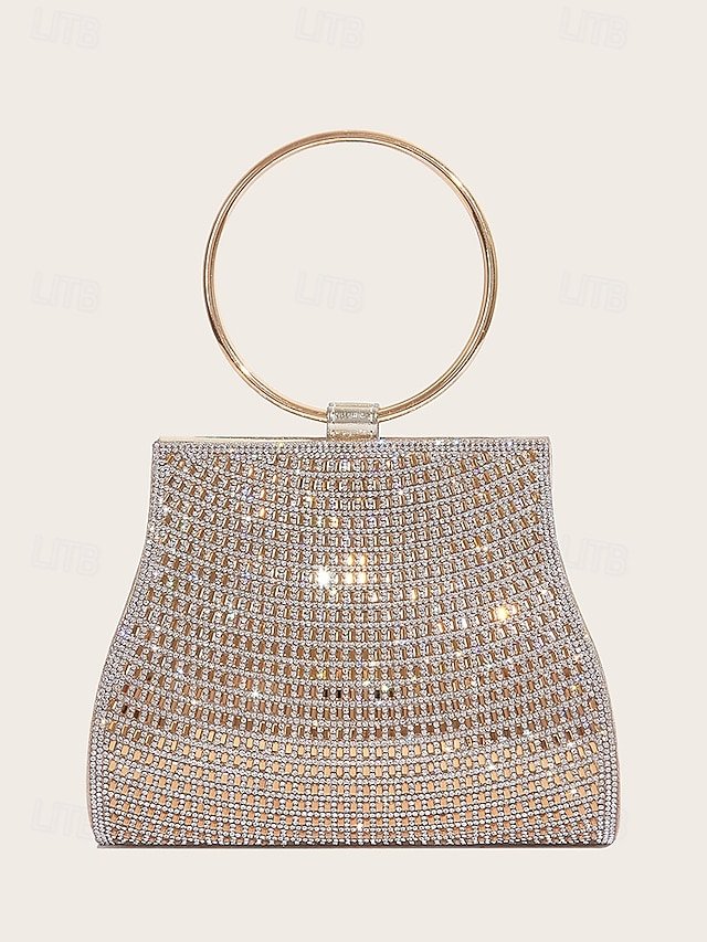 Elegant Crystal Evening Clutch with Gold Ring Handle (Pack of 5)