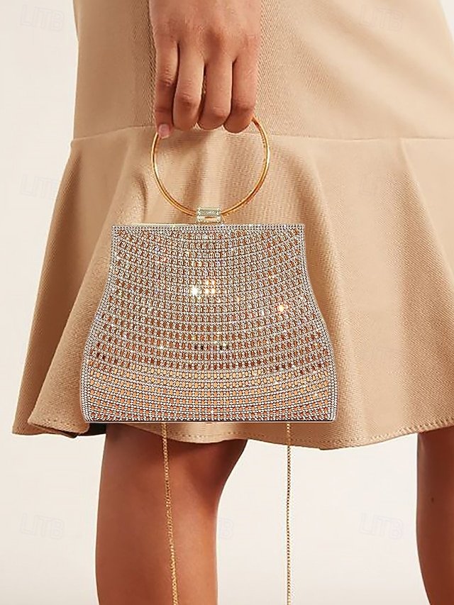 Elegant Crystal Evening Clutch with Gold Ring Handle (Pack of 5) - Image 2