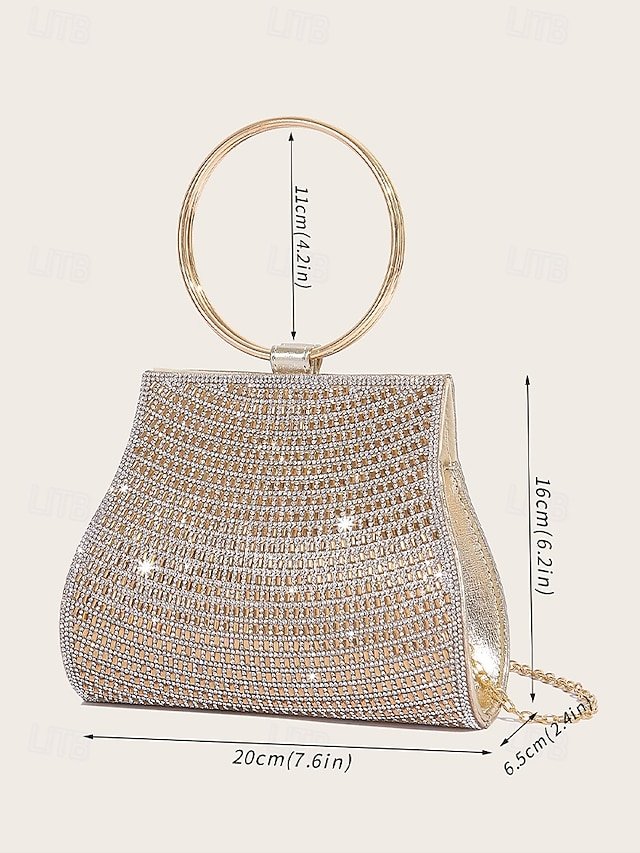 Elegant Crystal Evening Clutch with Gold Ring Handle (Pack of 5) - Image 7
