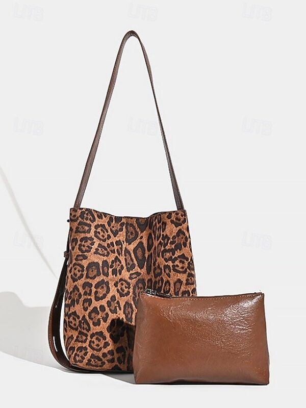 Alternative view of Women’s Suede-Like Faux Leather Tote with Leopard Print