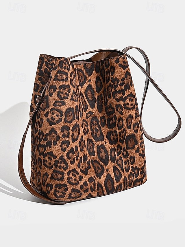 Women’s Suede-Like Faux Leather Tote with Leopard Print (Pack of 70) - Image 4
