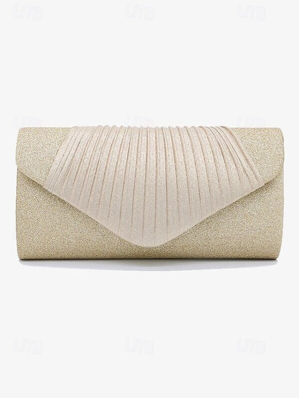 Champagne Glitter Evening Clutch Bag with Pleated Design