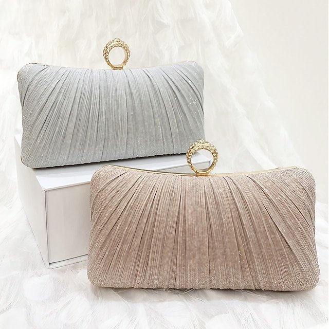 Elegant Gold Glitter Evening Clutch Bag with Rhinestone Ring - Image 2