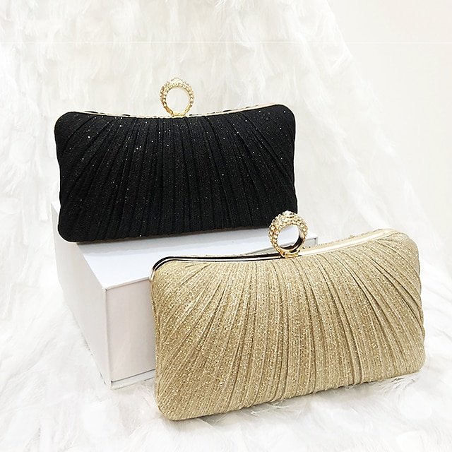 Elegant Gold Glitter Evening Clutch Bag with Rhinestone Ring - Image 4