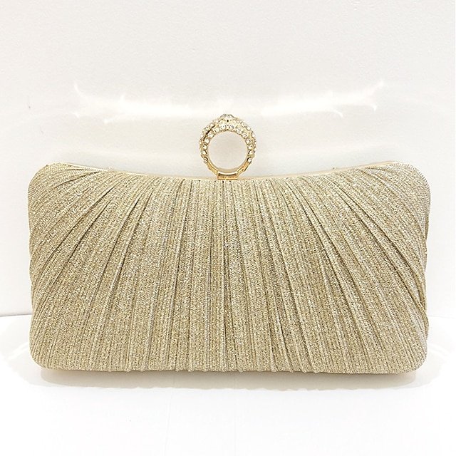 Elegant Gold Glitter Evening Clutch Bag with Rhinestone Ring - Image 8