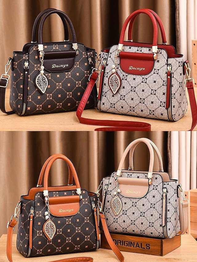 Elegant Women’s Faux Leather Handbag with Red Accents - Image 2