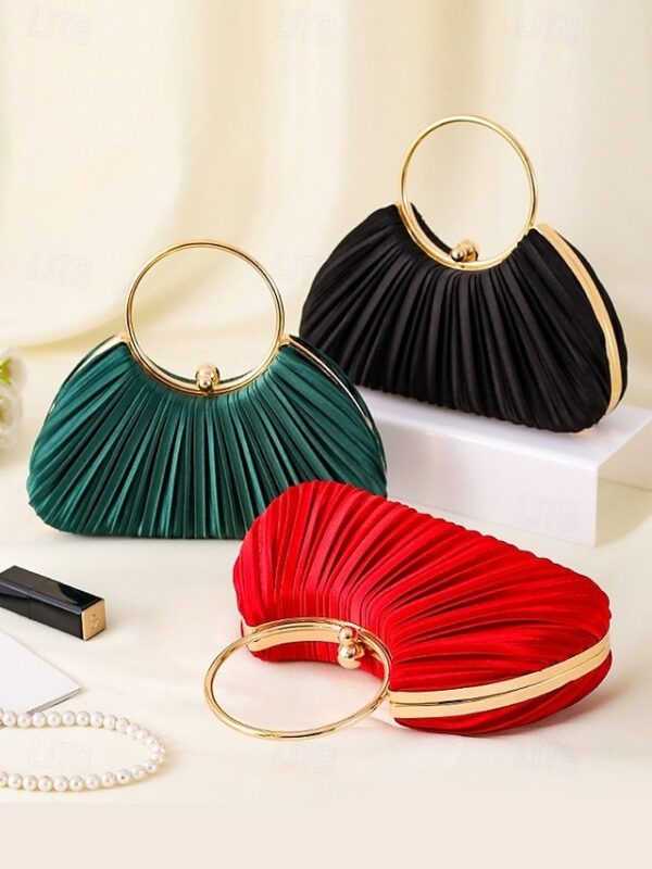 Alternative view of Green Elegant Pleated Velvet Clutch with Gold Ring Handle