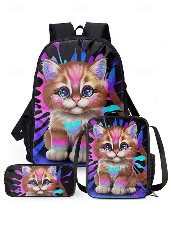 Kids 3-piece Colorful Cat Backpack Set
