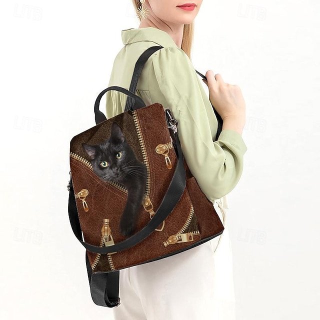 Large Capacity Black Cat Animal Print Multi-Carry Backpack - Image 2