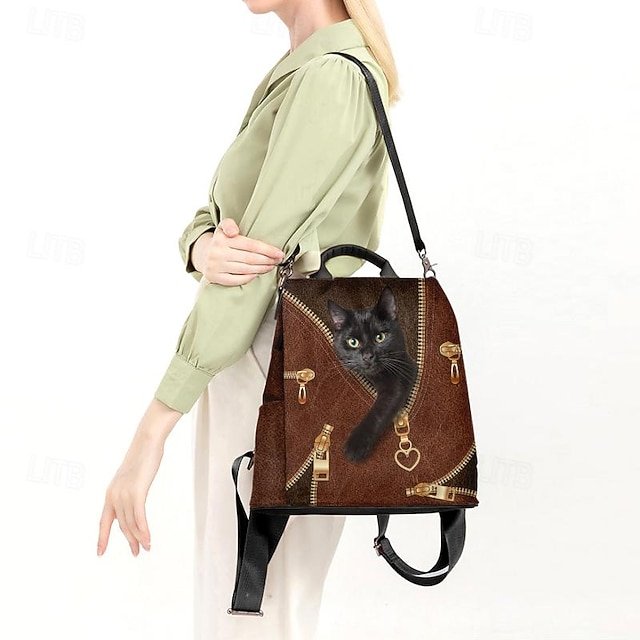Large Capacity Black Cat Animal Print Multi-Carry Backpack - Image 3