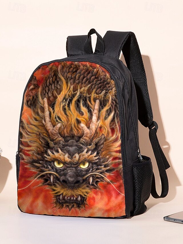 Men’s 3-Piece Dragon Backpack Set with Flame Print - Image 3