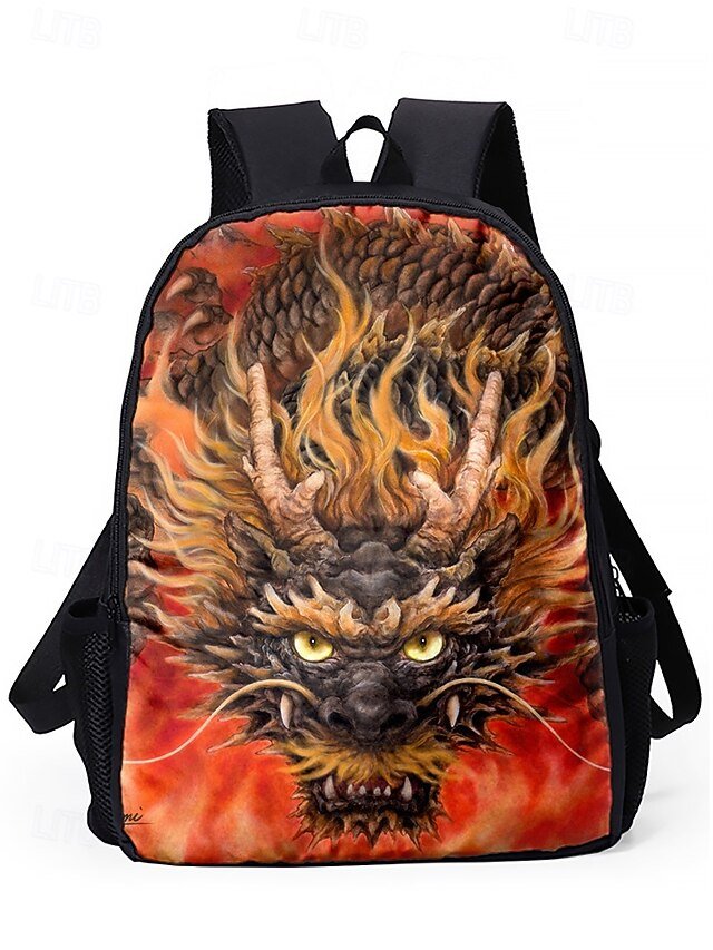 Men’s 3-Piece Dragon Backpack Set with Flame Print - Image 4