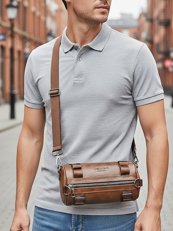 Alternative view of Men’s Black & Brown Faux Leather Crossbody Bag