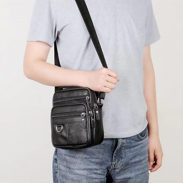 Alternative view of Men’s Black Leather Crossbody Messenger Bag