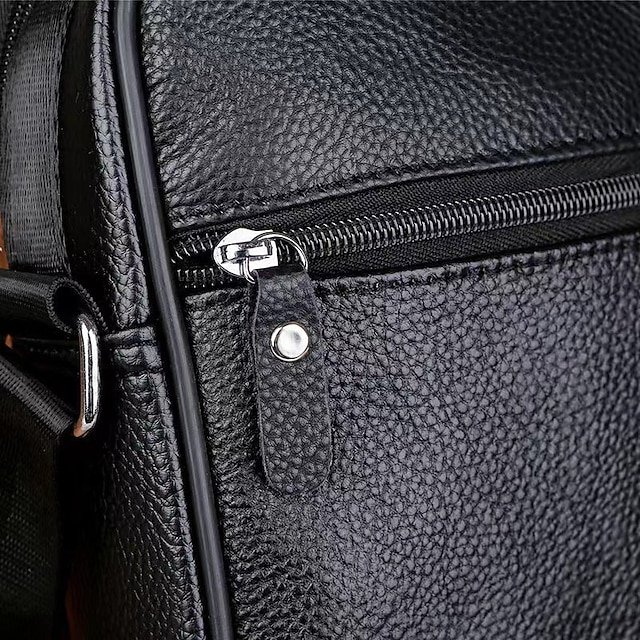 Men’s Black Leather Crossbody Messenger Bag - Image 5