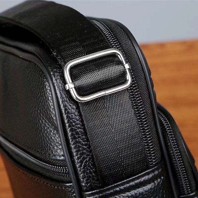 Men’s Black Leather Crossbody Messenger Bag - Image 6