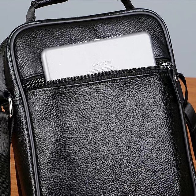 Men’s Black Leather Crossbody Messenger Bag - Image 7