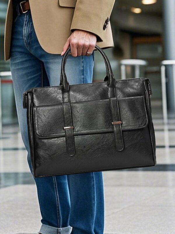 Alternative view of Men’s Black Leather Tote Briefcase