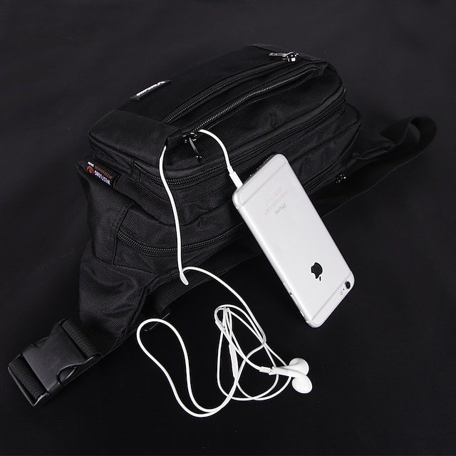 Men’s Black Nylon Travel Fanny Pack, Multi-Pocket Waist - Image 6