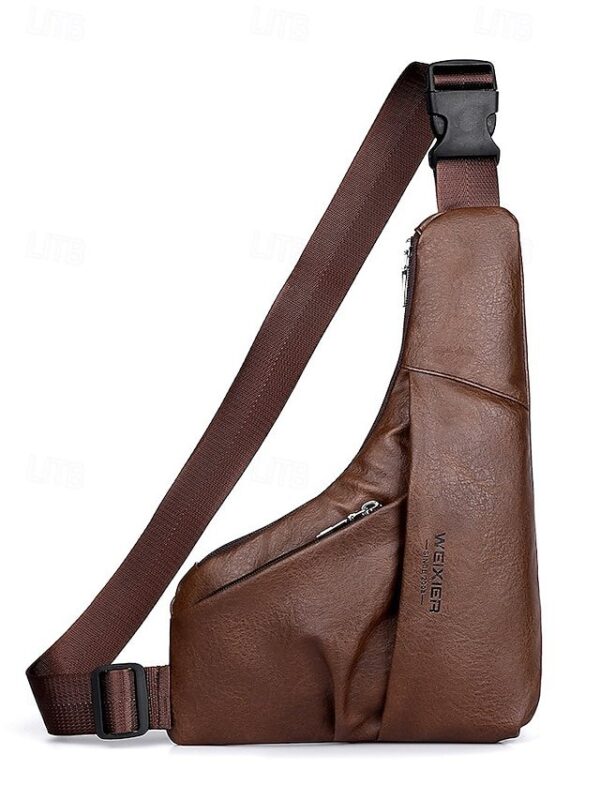 Men’s Brown Faux Leather Crossbody Sling Bag with Zipper