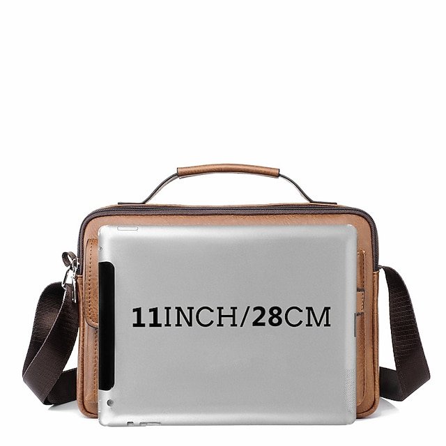 Men’s Brown Faux Leather Messenger Bag - Image 8