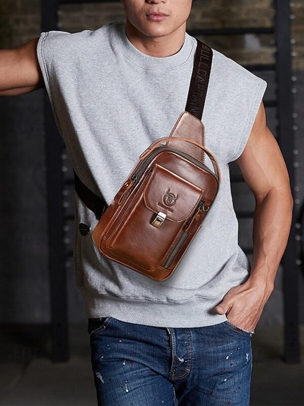 Alternative view of Men’s Brown Leather Crossbody Sling Bag