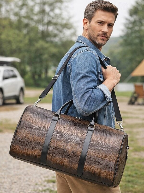 Alternative view of Men’s Crocodile Pattern Faux Leather Weekender Bag