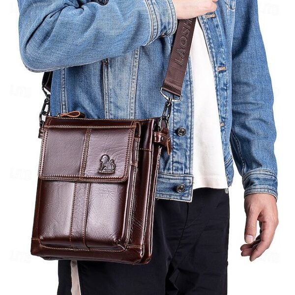 Alternative view of Men’s Cowhide Crossbody Bag with Zipper