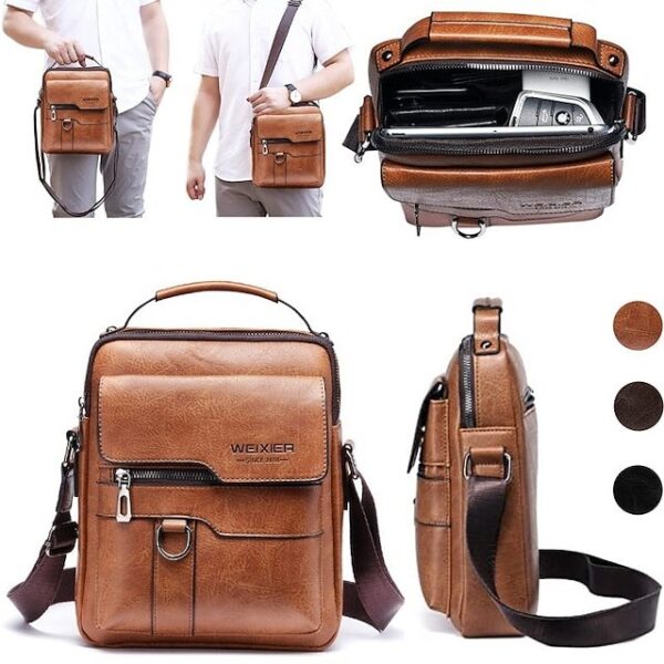 Alternative view of Men’s Faux Leather Crossbody Messenger Bag