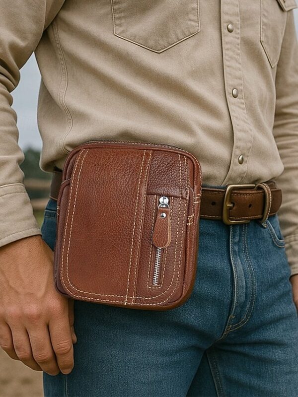 Alternative view of Men’s Genuine Leather Messenger Bag with Zipper Pocket