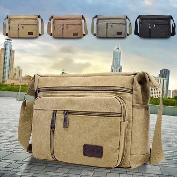 Men’s Vintage Canvas Crossbody Messenger Bag with Zipper
