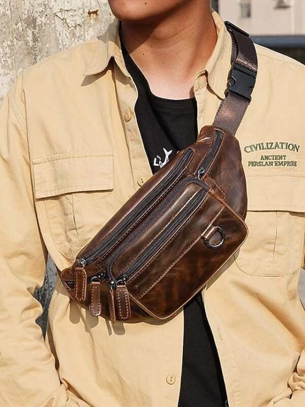 Alternative view of Men’s Vintage Leather Sling Bag Fanny Pack– Crossbody