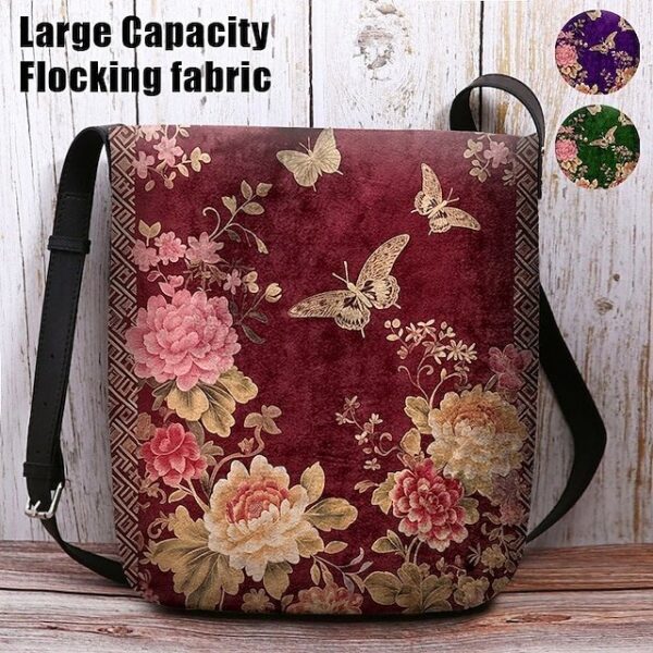 Vintage Floral Crossbody Bag with Butterfly Print