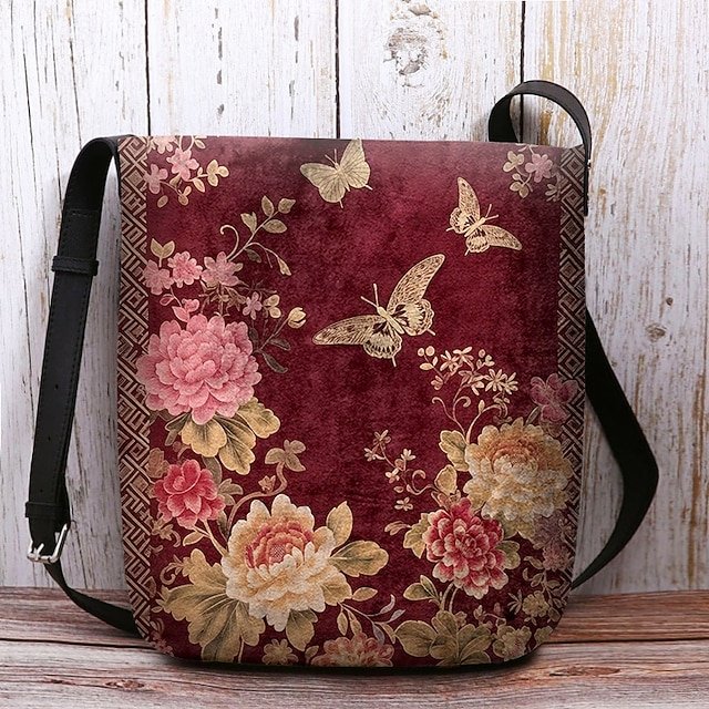 Vintage Floral Crossbody Bag with Butterfly Print - Image 8
