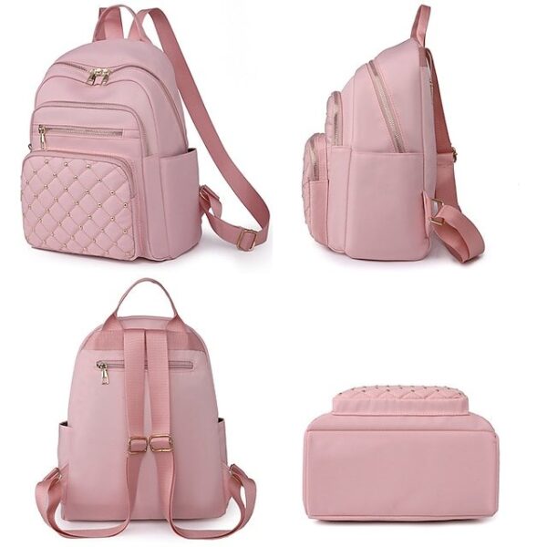 Alternative view of Women’s Beige Quilted Backpack with Gold Studs