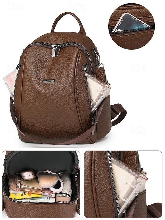 Women’s Brown Faux Leather Mini Backpack - Image 7