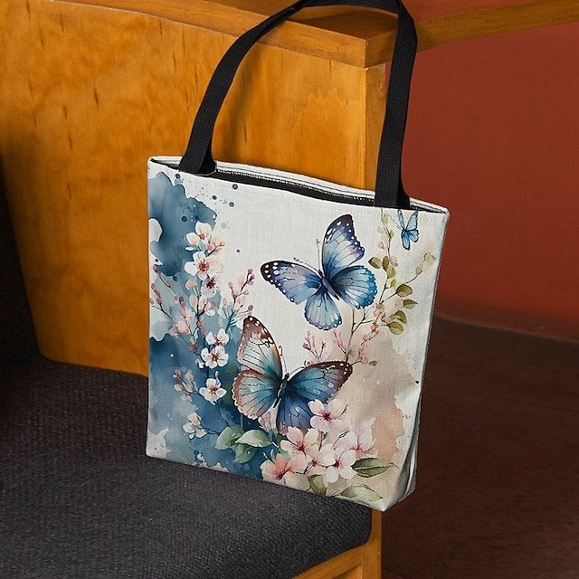 Women’s Butterfly Print Canvas Tote Bag with Floral Design - Image 5
