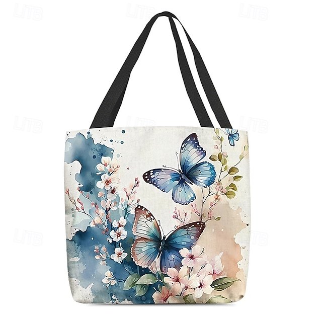 Women’s Butterfly Print Canvas Tote Bag with Floral Design - Image 8