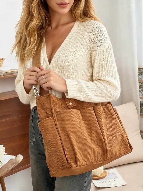 Alternative view of Women’s Corduroy Tote Bag with Multiple Pockets