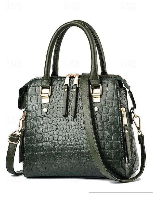 Women’s Faux Leather Crocodile Pattern Handbag with Tassel