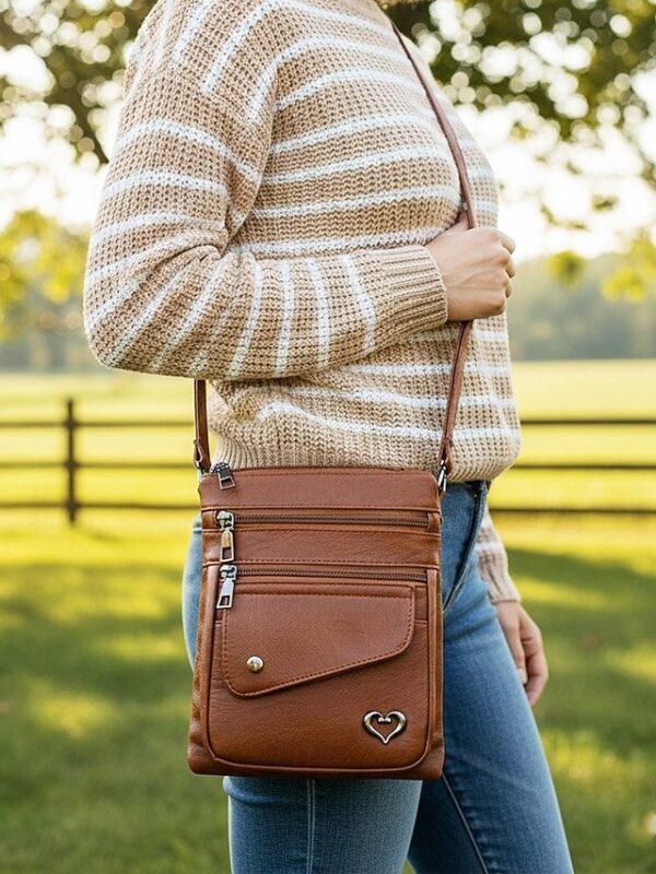 Alternative view of Women’s Faux Leather Crossbody Bag with Multiple Zipper
