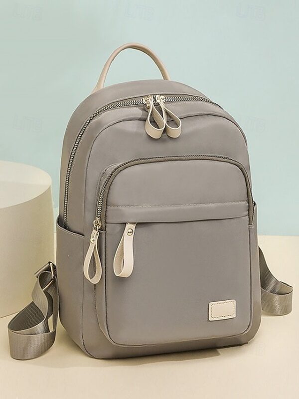 Women’s Khaki Waterproof Nylon Backpack with Multi Zipper
