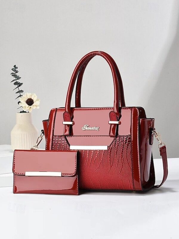 Women’s Patent Faux Leather Handbag Set
