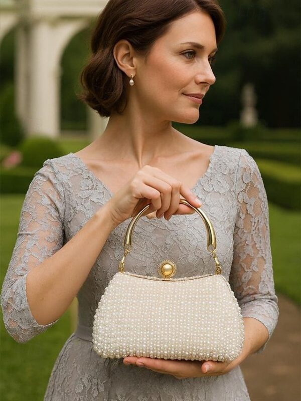 Alternative view of Women’s Pearl Beaded Evening Clutch Bag with Gold Handle