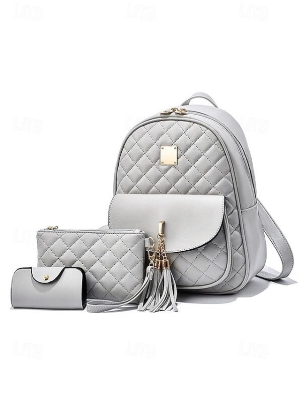 Women’s Quilted Pink Leather Backpack with Wristlet Card Holder