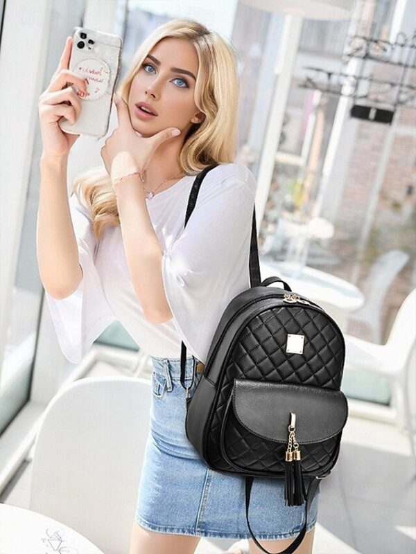 Alternative view of Women’s Quilted Pink Leather Backpack with Wristlet Card Holder