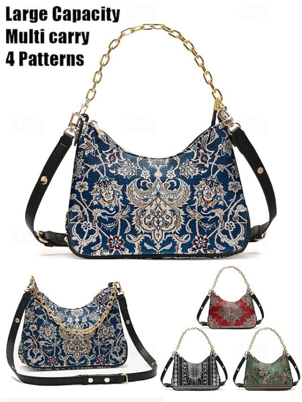 Alternative view of Women’s Vintage Floral Print Shoulder Bag with Gold Chain