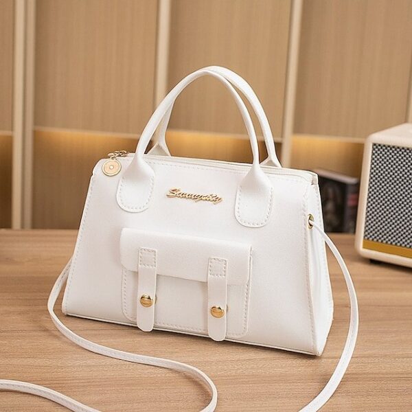 Women’s White Faux Leather Handbag with Top Handle